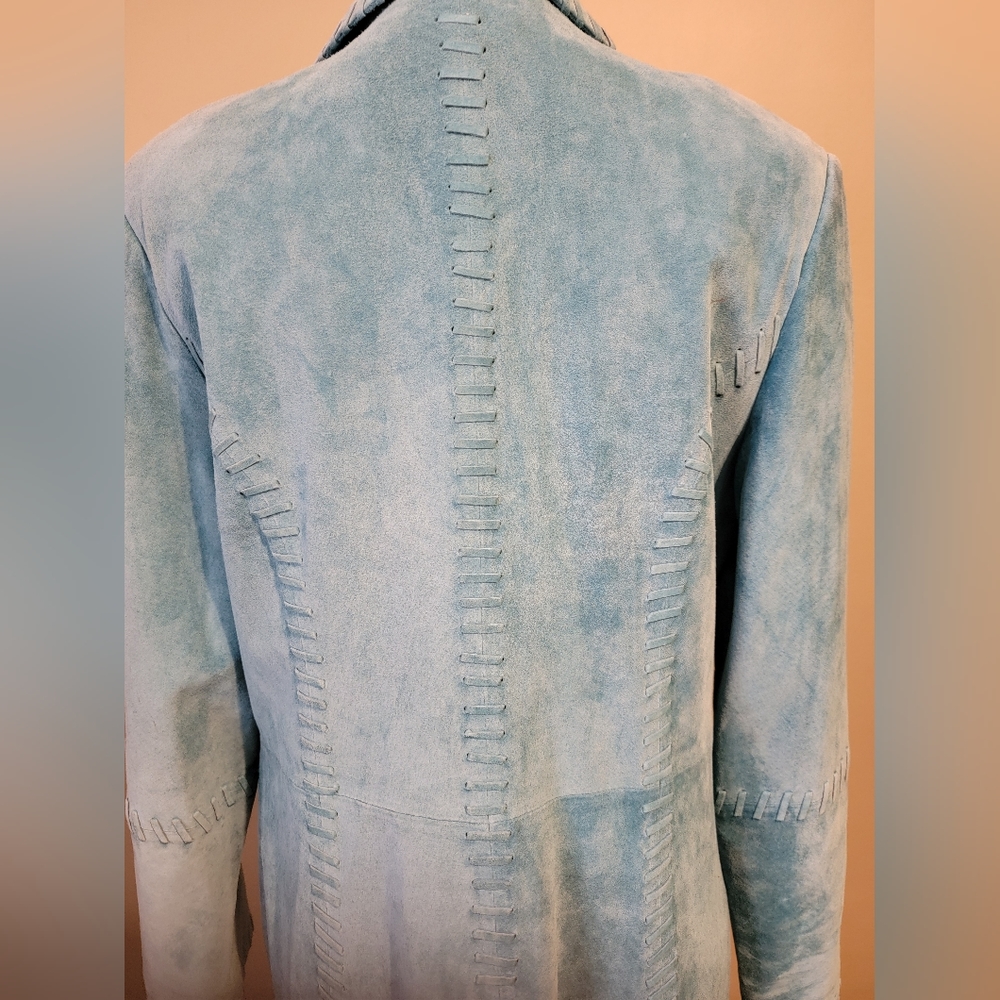 Women's Blue Suede Coat - Picture 8 of 12